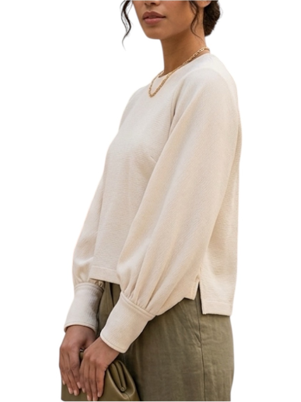 Levi's Cream Textured Puff Sleeve Blouse
Back Button Detail Women's Size Medium